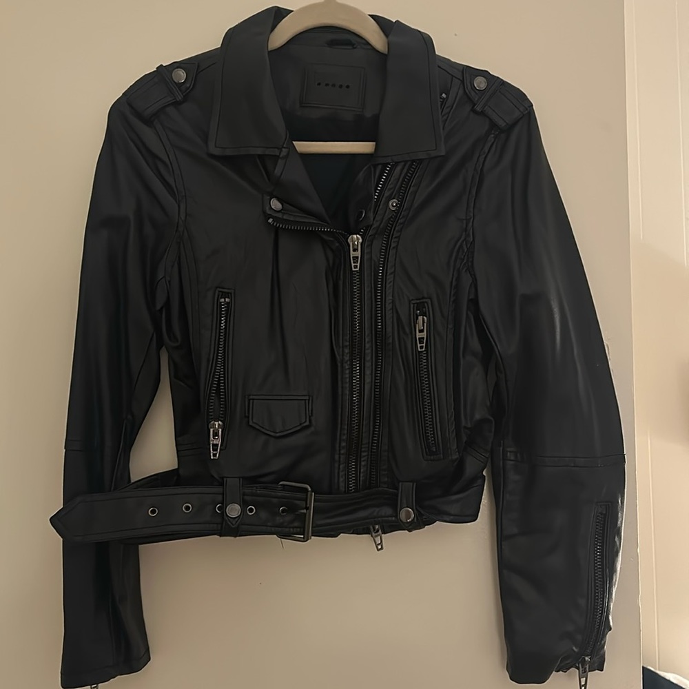 BLANKNYC navy leather moto jacket